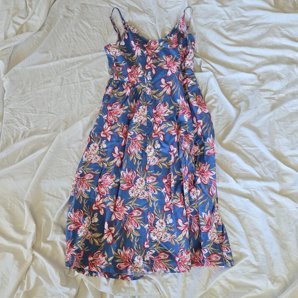 A New Day M Blue Pink Floral Smocked Sleeveless Midi Sundress